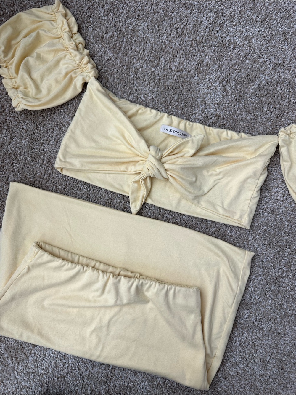 Butter Yellow Off-Shoulder Tie Crop Top & Skirt Set